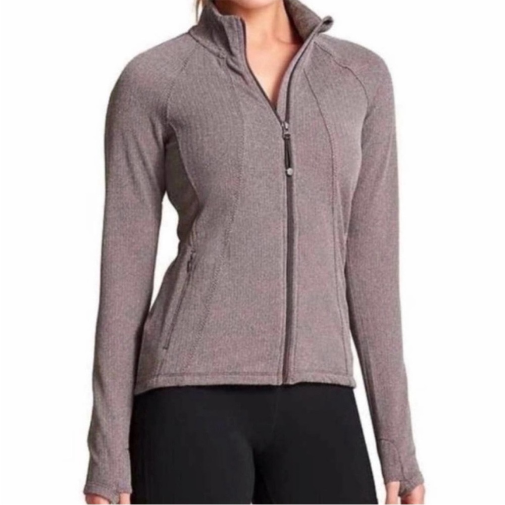Athleta Taupe Brown Hope Herringbone Fitted Full Zip Up Size Medium